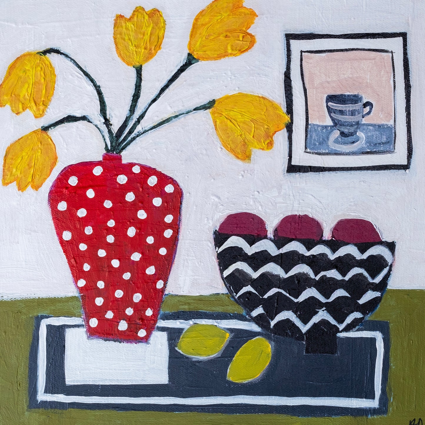Anne Dillon 'Red vase and tulips'